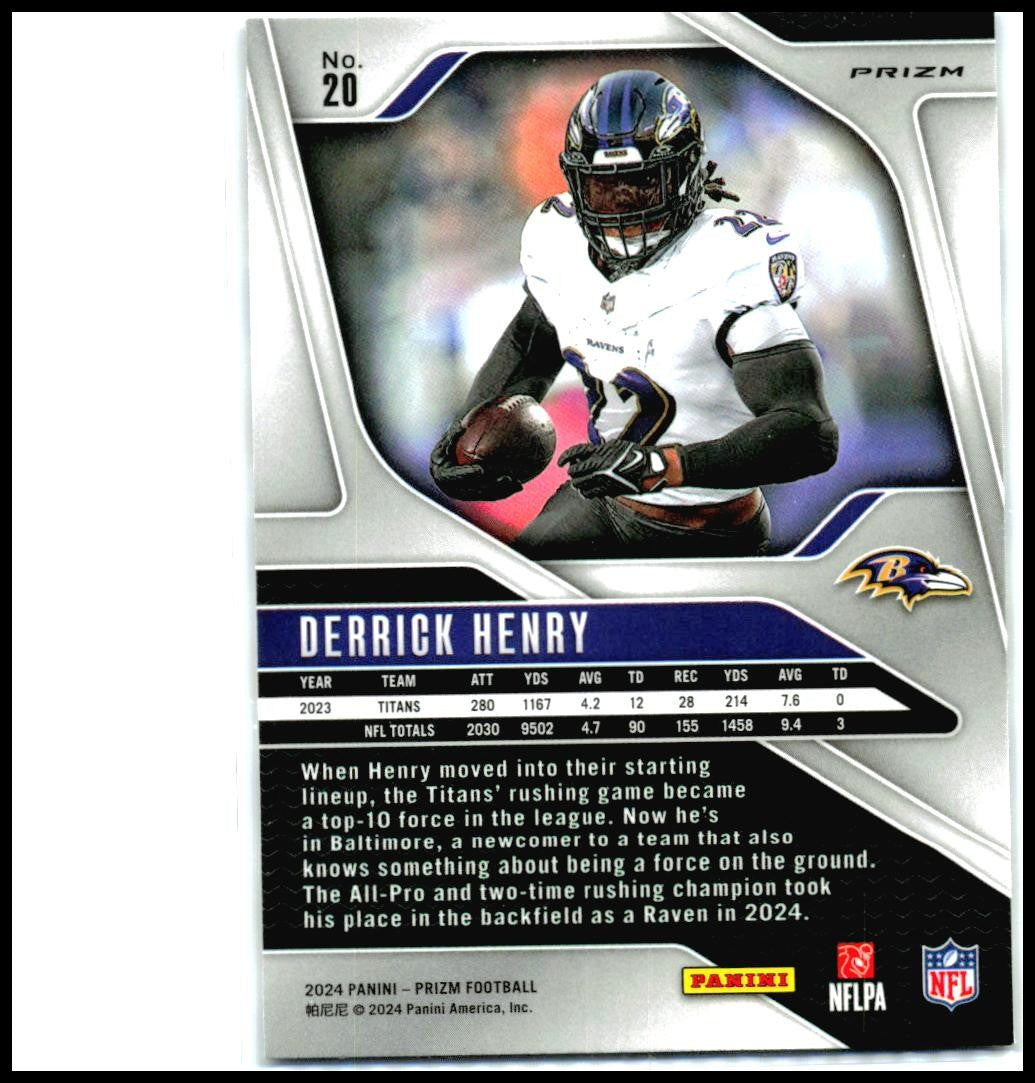 2024 Panini Prizm Red White and Blue #20 Derrick Henry Baltimore Ravens