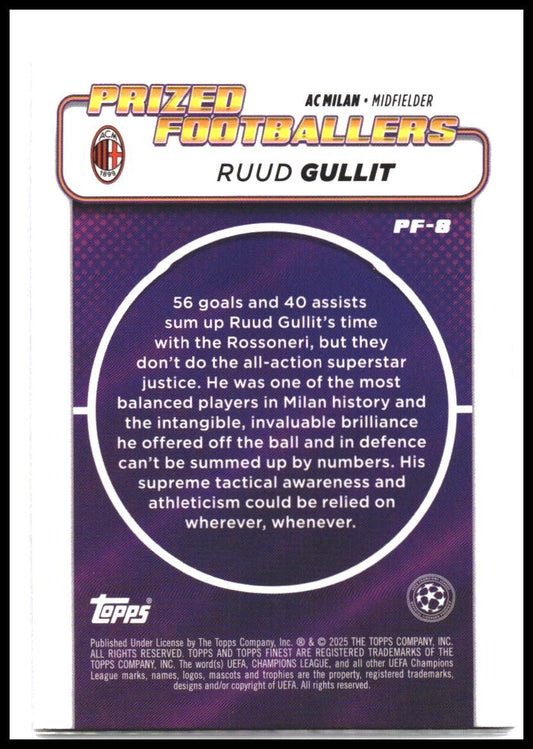 2024-25 Finest UEFA Club Competitions #PF-8 Ruud Gullit Prized Footballers