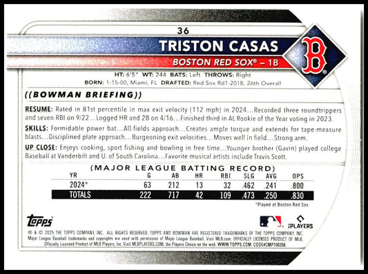 2025 Bowman #36 Triston Casas Boston Red Sox