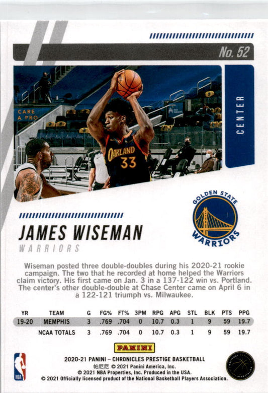 2020-21 Panini Chronicles Prestige #52 James Wiseman RC Golden State Warriors