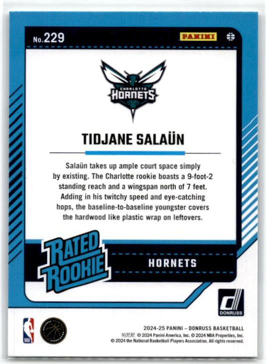 2024-25 Donruss #229 Tidjane Salaun Rookie Charlotte Hornets