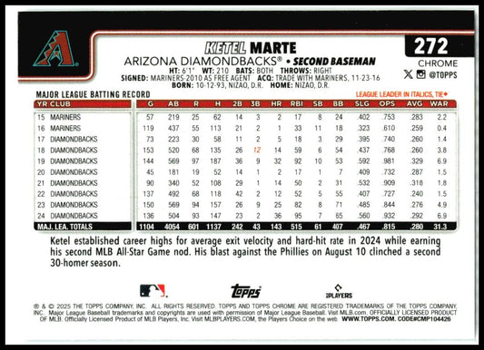 2025 Topps Chrome Sepia #272 Ketel Marte Arizona