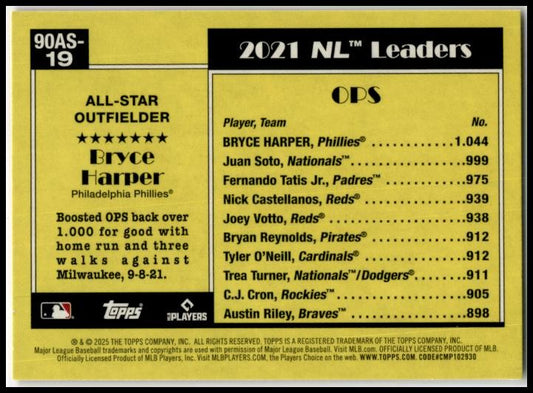2025 Topps 1990 Topps 35th Anniversary All-Stars #90AS-19 Bryce Harper Phillies