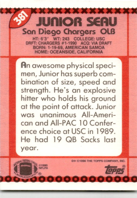 1990 Topps #381 Junior Seau Rookie San Diego Chargers