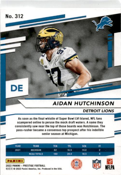 2022 Panini Prestige #312 Aidan Hutchinson Rookie Detroit Lions