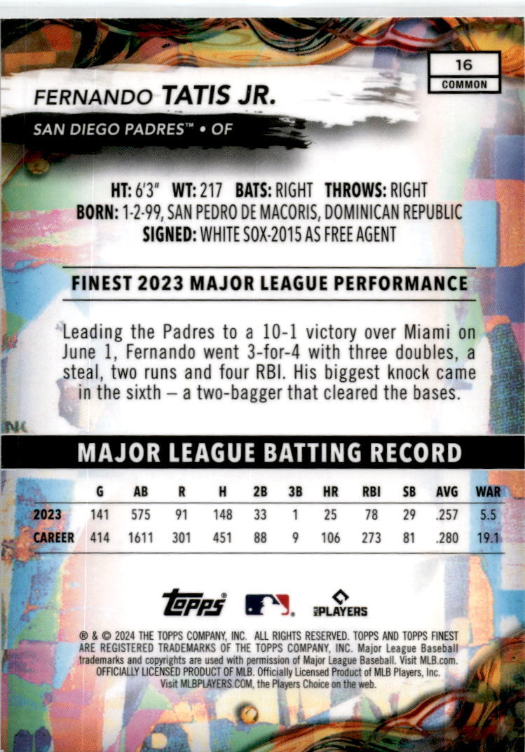 2024 Finest Checkerboard Refractors #16 Fernando Tatis Jr. San Diego Padres