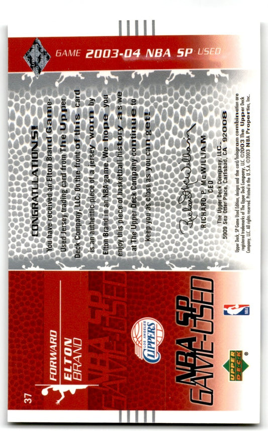 2001-02 Upper Deck SP Elton Brand Jersey Los Angeles Clippers #37