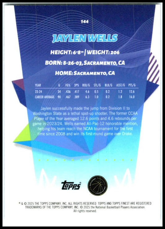 2024-25 Topps Finest Blue #/125, #144 Jaylen Wells
