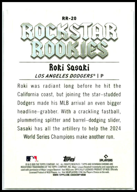 2025 Bowman Rockstar Rookies #RR-20 Roki Sasaki Los Angeles Dodgers