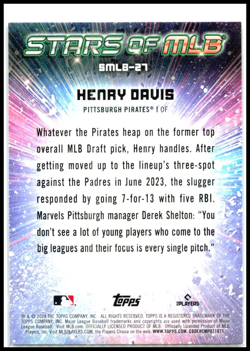 2024 Topps Stars of MLB #SMLB-27 Henry Davis Pittsburgh Pirates