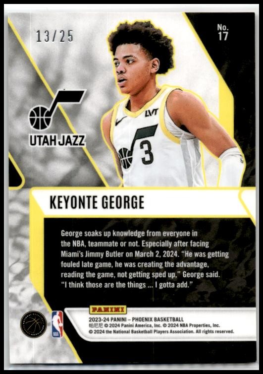 2023-24 Phoenix Fade To Black Phoenix Pink Ice #17 Keyonte George Rookie Jazz