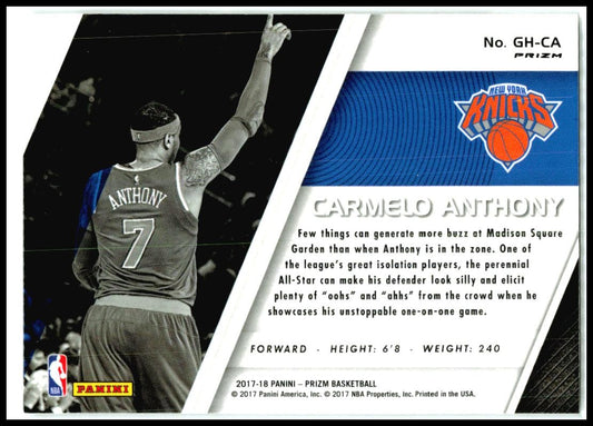 2017-18 Panini Prizm Get Hyped! Silver #GH-CA Carmelo Anthony New York Knicks
