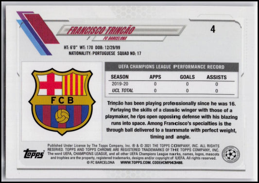 2020-21 Topps Chrome UEFA Champions League #4 Francisco Trincão