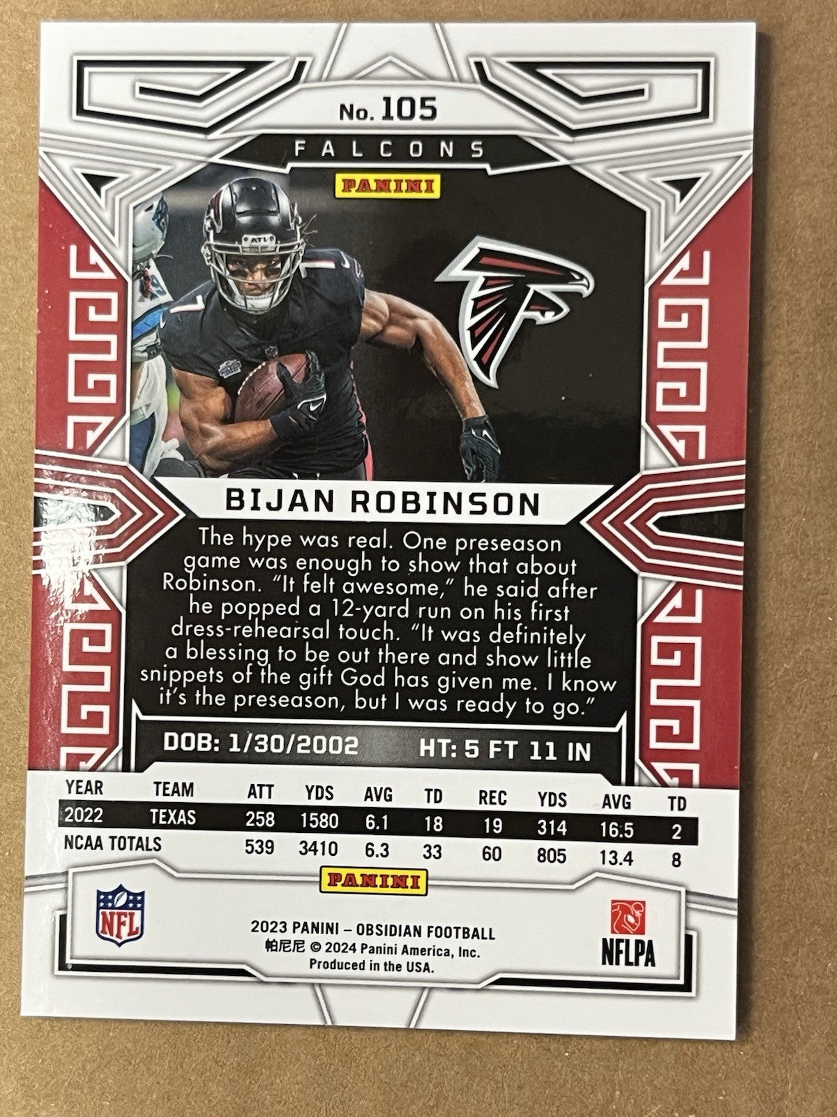 2023 Panini Obsidian - #105 Bijan Robinson (RC) Atlanta Falcons