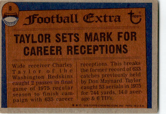 1976 Topps #8 Charley Taylor Washington Redskins