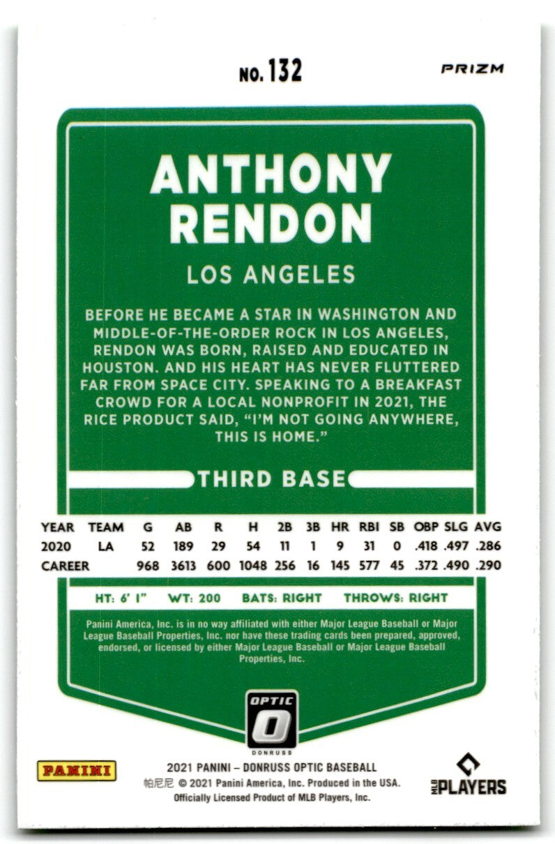 2021 Donruss Optic Lime Green Prizm Anthony Rendon Los Angeles Angels #132