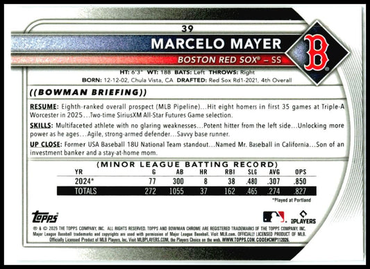 2025 Bowman Chrome #39 Marcelo Mayer Rookie Boston