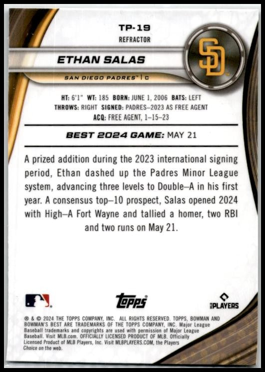 2024 Bowman's Best Prospects Refractors #TP-19 Ethan Salas San Diego Padres