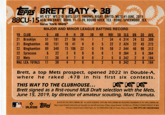 2023 Topps Chrome Update #88CU-15 Brett Baty RC New York Mets