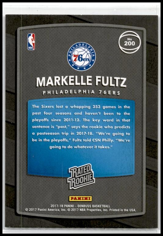 2017-18 Donruss #200 Markelle Fultz Rookie Philadelphia 76ers