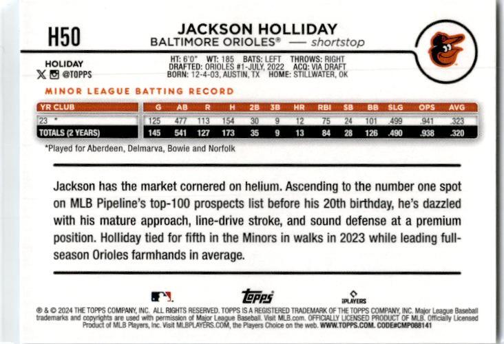 2024 Topps Holiday #H50 Jackson Holliday Baltimore Orioles