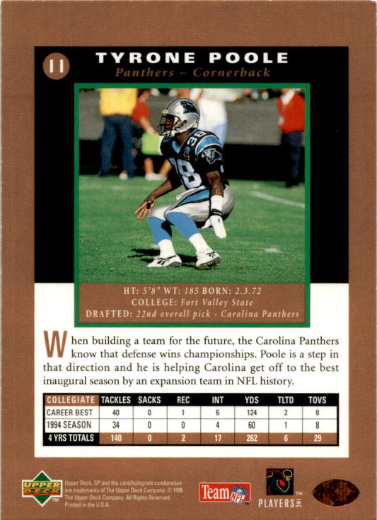1995 SP #11 Tyrone Poole Rookie Carolina Panthers
