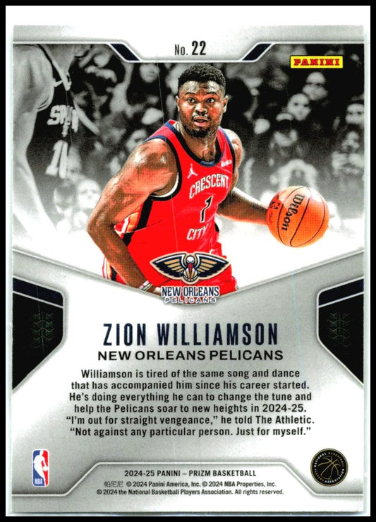 2024-25 Panini Prizm Dominance #22 Zion Williamson New Orleans Pelicans