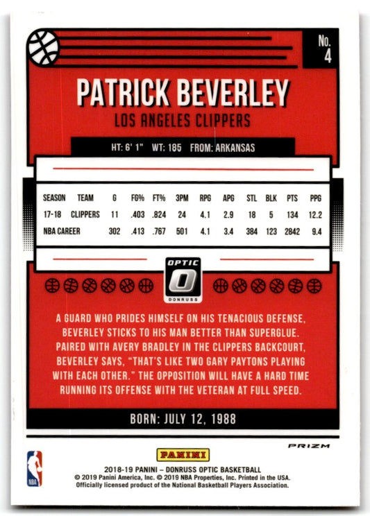 2018-19 Donruss Optic Hyper Pink Patrick Beverley Los Angeles Clippers #4