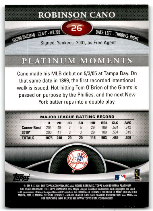 2011 Bowman Platinum Robinson Cano New York Yankees #26