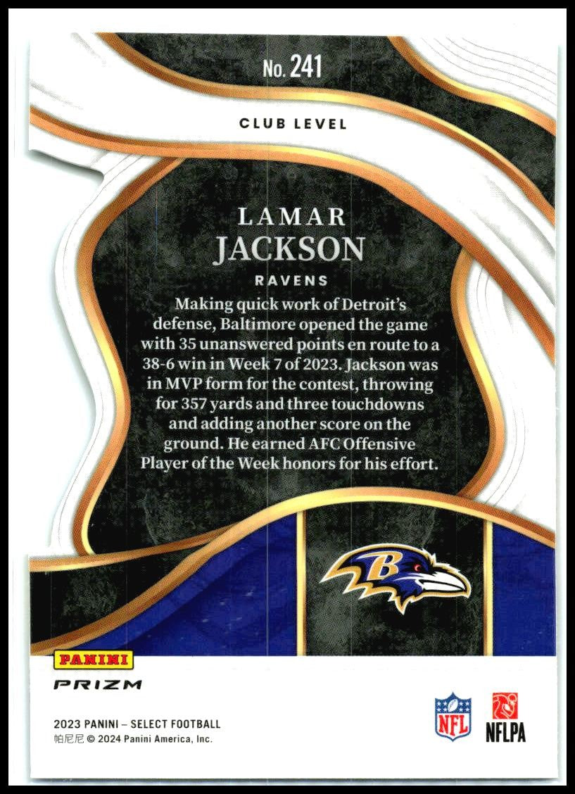 2023 Panini Select Green and Yellow Prizms Die Cuts #241 Lamar Jackson Ravens