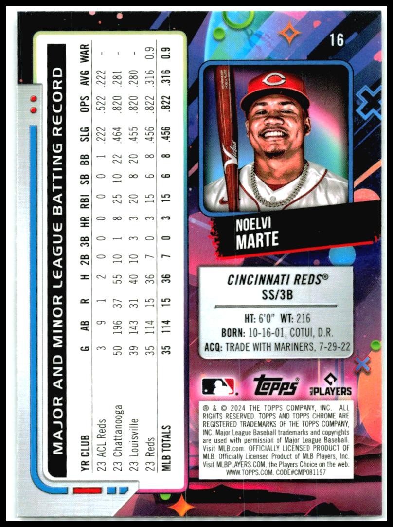 2024 Topps Chrome Cosmic #16 Noelvi Marte Rookie Cincinnati Reds