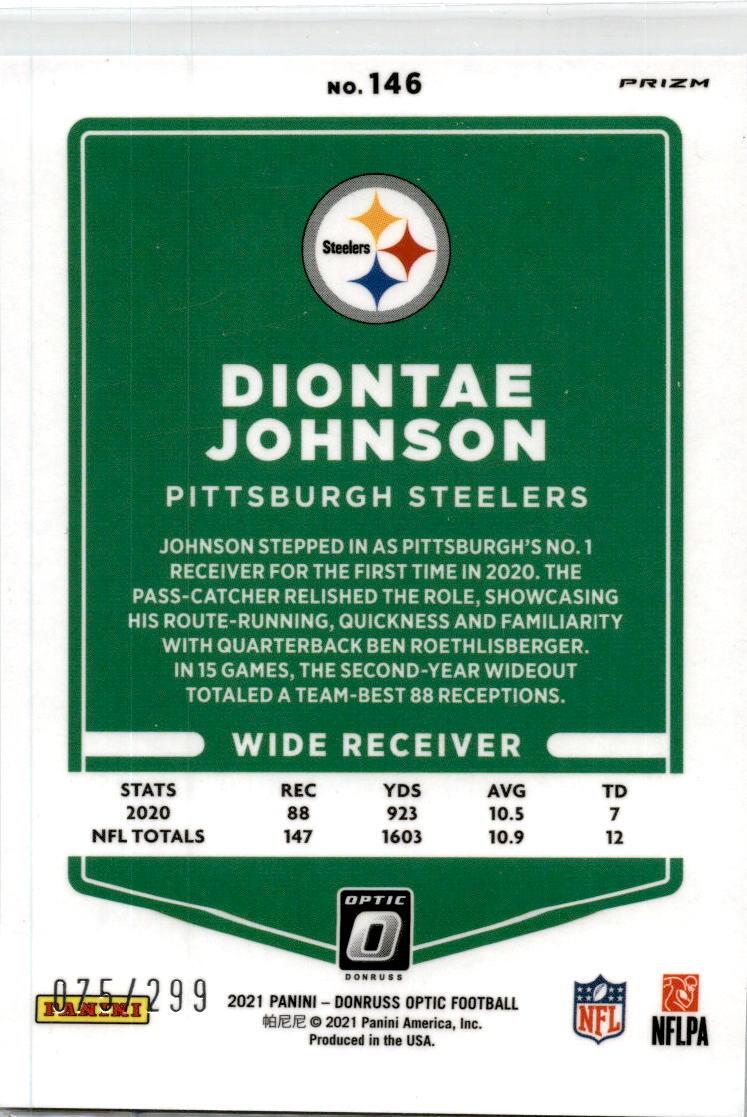 2021 Donruss Aqua Prizm #25 Diontae Johnson 075/299 Pittsburgh Steelers