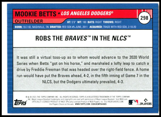 2021 Topps Big League Orange #298 Mookie Betts Los Angeles Dodgers