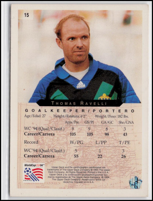 1994 Upper Deck World Cup Heroes and All-Stars #15 Thomas Ravelli