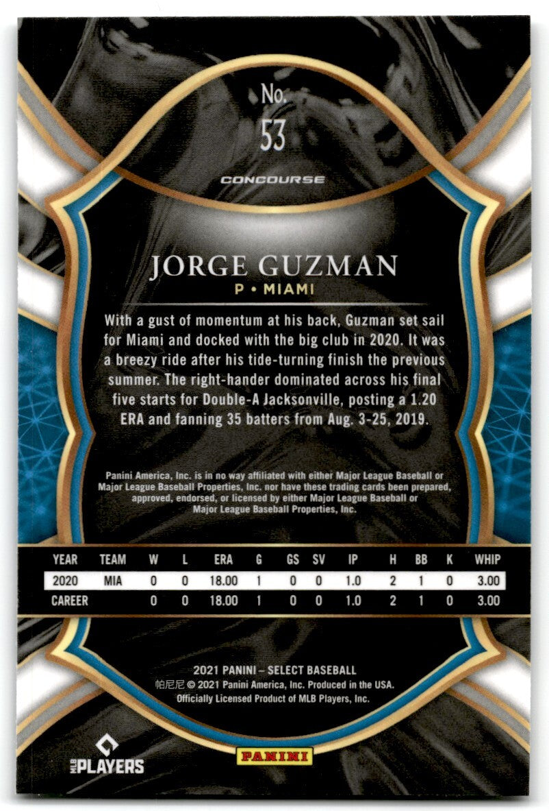 2020 Panini Select Jorge Guzman Rookie Miami Marlins #53