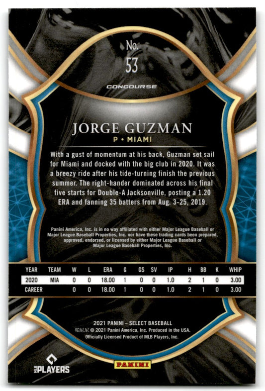 2020 Panini Select Jorge Guzman Rookie Miami Marlins #53