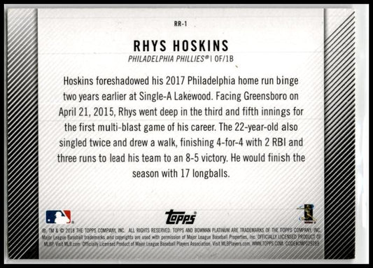 2018 Bowman Platinum Rookie Revelations #RR-1 Rhys Hoskins Philadelphia Phillies