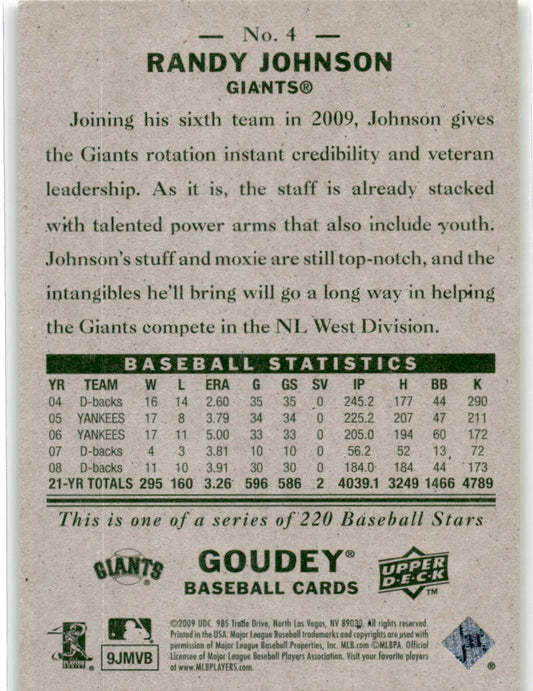 2009 Upper Deck Goudey #4 Randy Johnson Arizona Diamondbacks