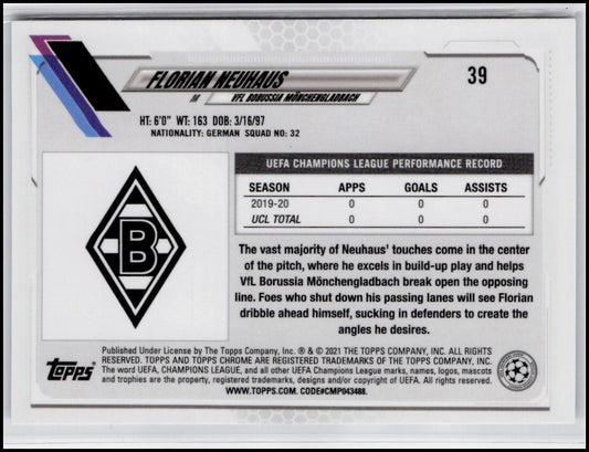 2020-21 Topps Chrome UEFA Champions League #39 Florian Neuhaus