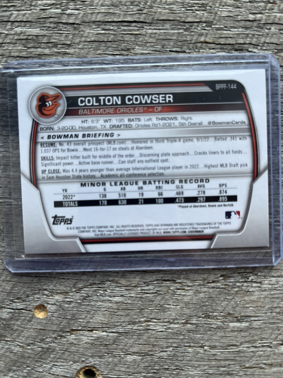 2023 Bowman Colton Cowser 1st Edition Gold Foil /75 Baltimore Orioles
