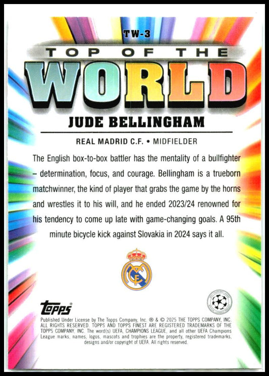 2024-25 Topps Finest UEFA Top of the World #TW-3 Jude Bellingham