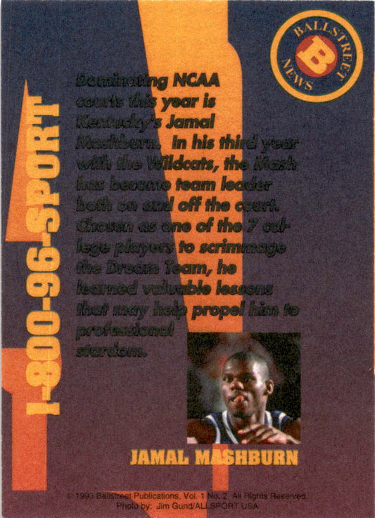 1993 Ballstreet News #NNO Jamal Mashburn Kentucky Wildcats