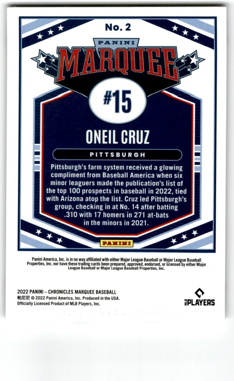 2022 Panini Chronicles Marquee Oneil Cruz Rookie Pittsburgh Pirates #2