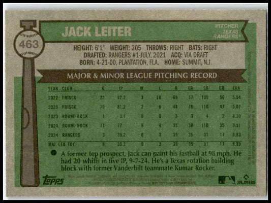2025 Topps Heritage #463 Jack Leiter Rangers