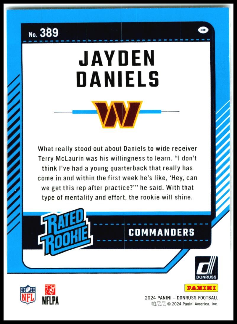 2024 Donruss #389 Jayden Daniels Rookie Washington Commanders
