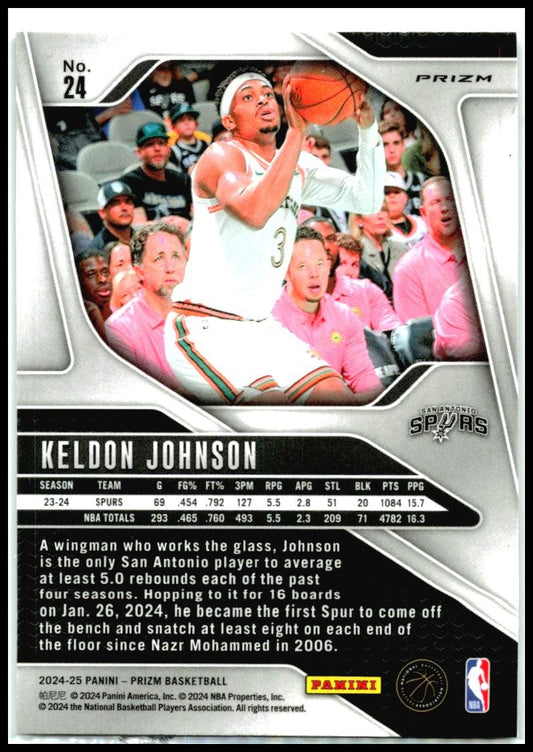 2024-25 Panini Prizm Prizms Ice #24 Keldon Johnson San Antonio Spurs