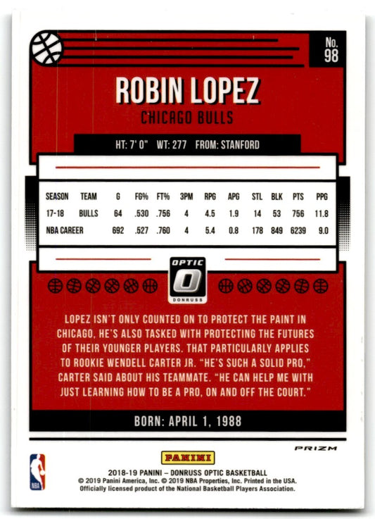 2018-19 Donruss Optic Robin Lopez Chicago Bulls #98