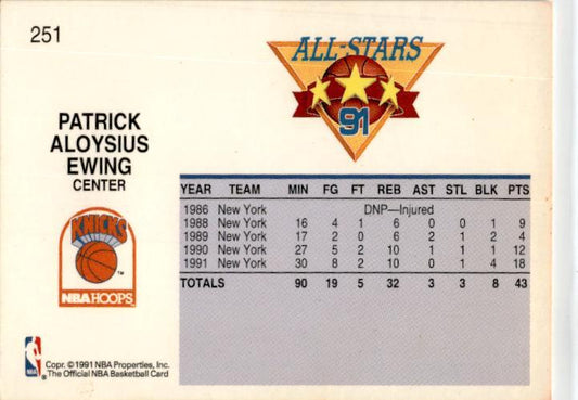 1991-92 Hoops #251 Patrick Ewing New York Knicks