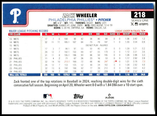 2025 Topps #218 Zack Wheeler