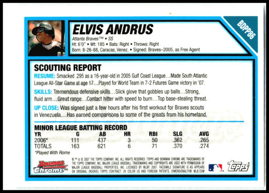 2007 Bowman Draft Picks & Prospects Chrome Prospects #BDPP86 Elvis Andrus Braves